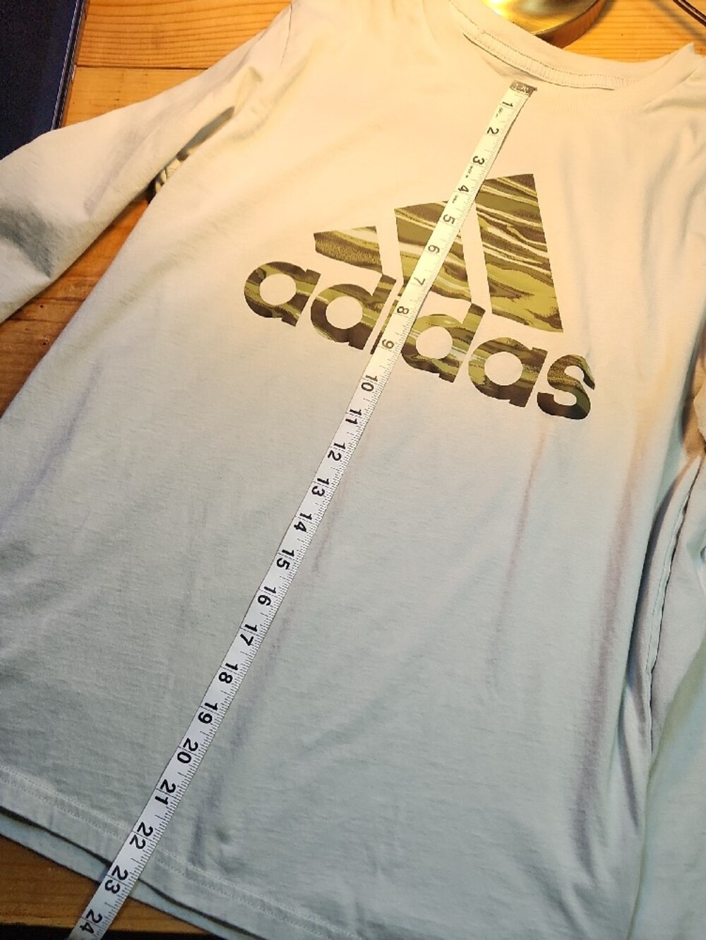 adidas Light Gray Long-Sleeve Tee with Camo Logo, Sz 18-20 - Picture 10 of 10